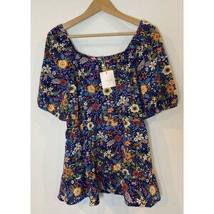NWT Bloomchic Babydoll Shirt Blue Orange Green Pink Floral Size 14 16 New